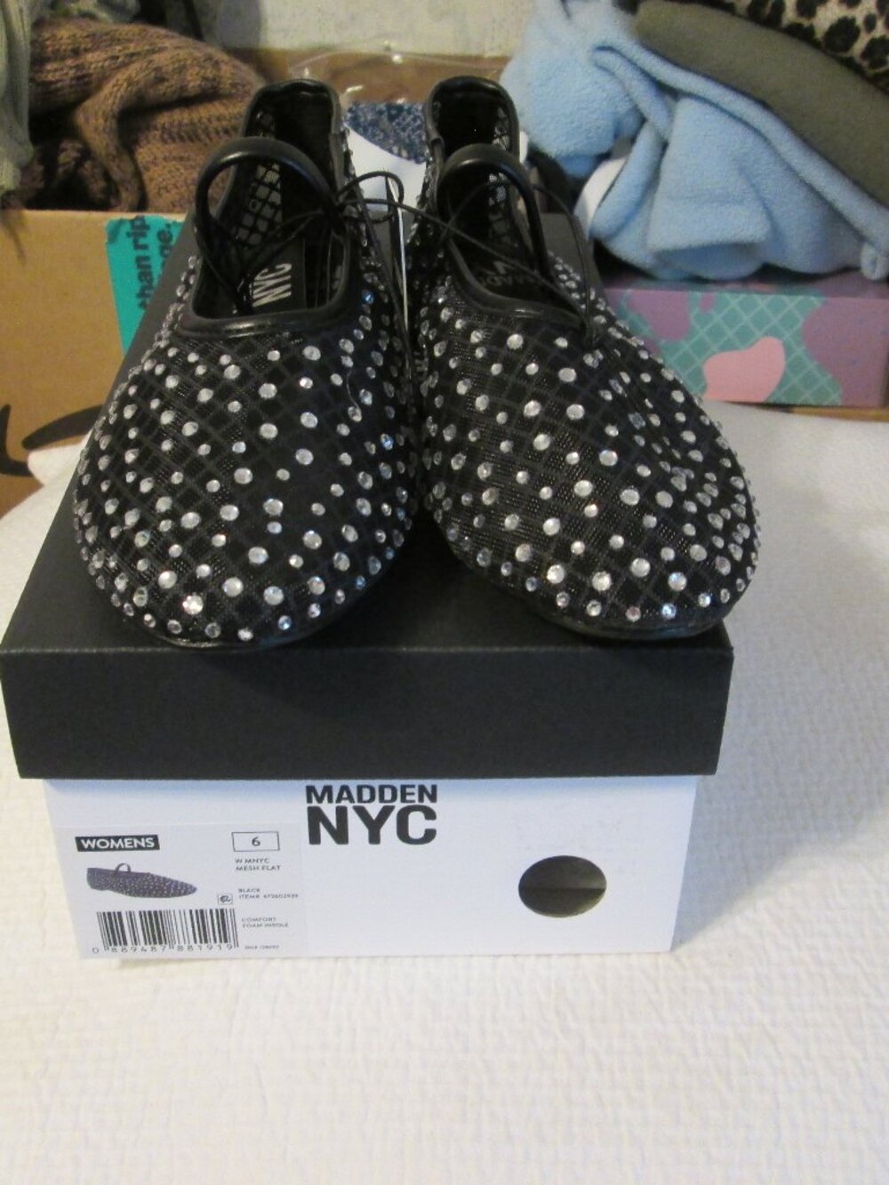 NIB Madden NYC Women's Black Mesh Mary Jane Flat Size 6